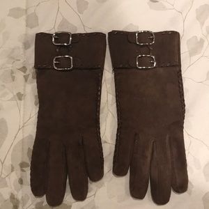 Coach Dark Brown Suede Gloves with Silver Buckle detail